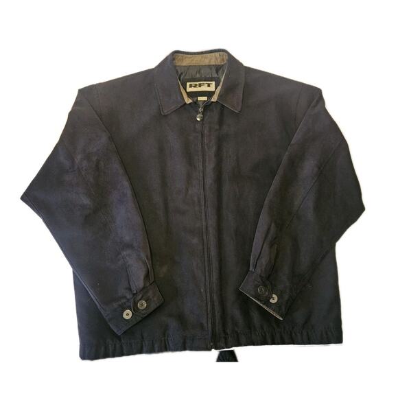 Vintage RFT Rainforest Black Micro Suede Jacket XL Inside Zipper Phone Pocket - Picture 6 of 10